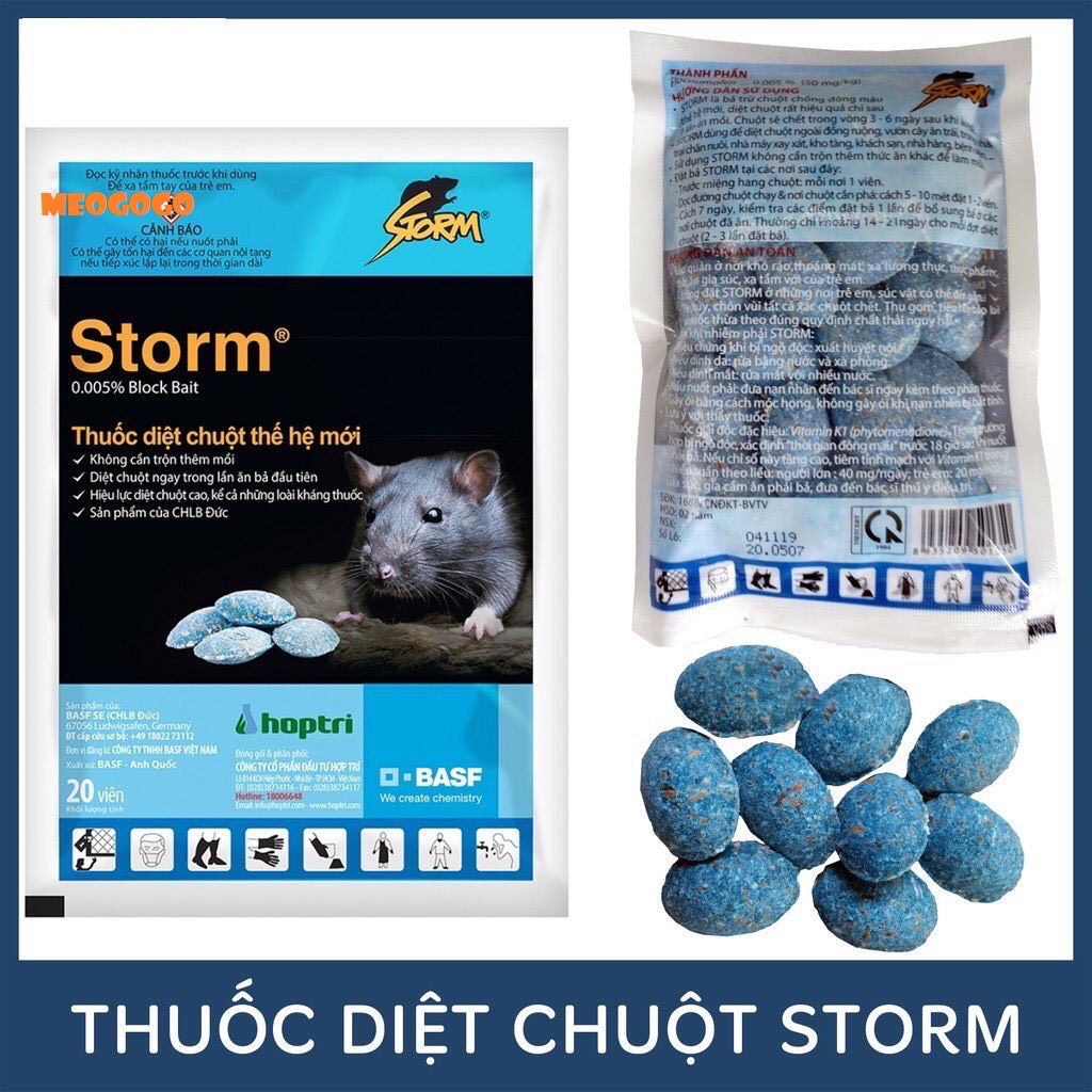 Thuốc diệt chuột Storm (1 gói gồm 20 viên) MEOGOG Thiết kế dạng viên tiện dụng Hiệu quả cao Thân thiện môi trường