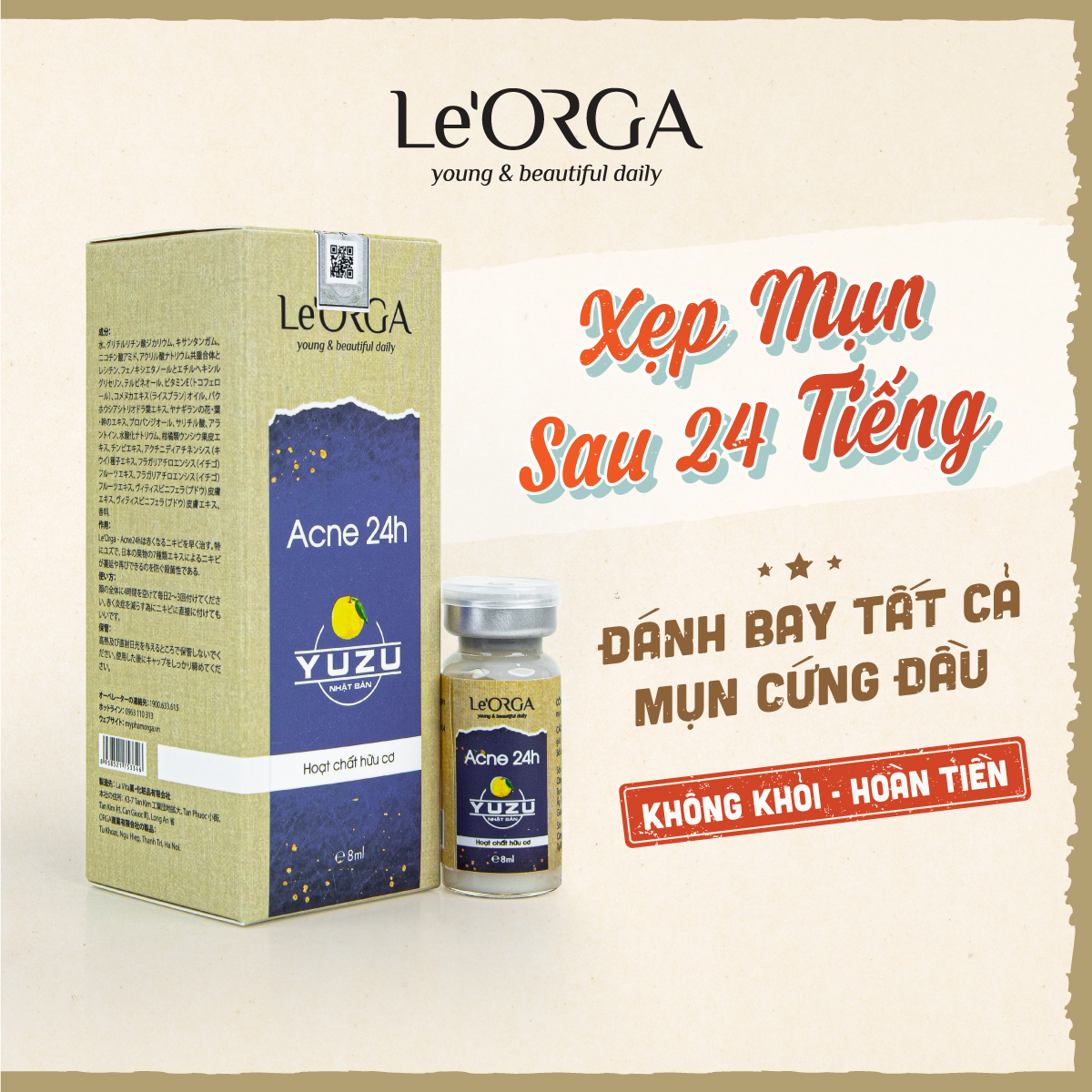 Serum xẹp mụn le'orga - acne 24h tinh chất ngừa hết mụn cho da dầu, nhạy cảm