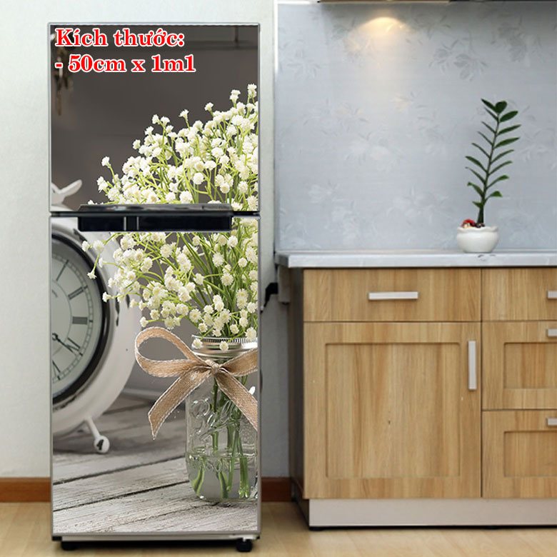 [HCM]Decal trang trí tủ lạnh mẫu Bông Hoa 3. Decal in trên chất liệu PVC có keo sẵn ở mặt sau chỉ cần lột ra và dán.