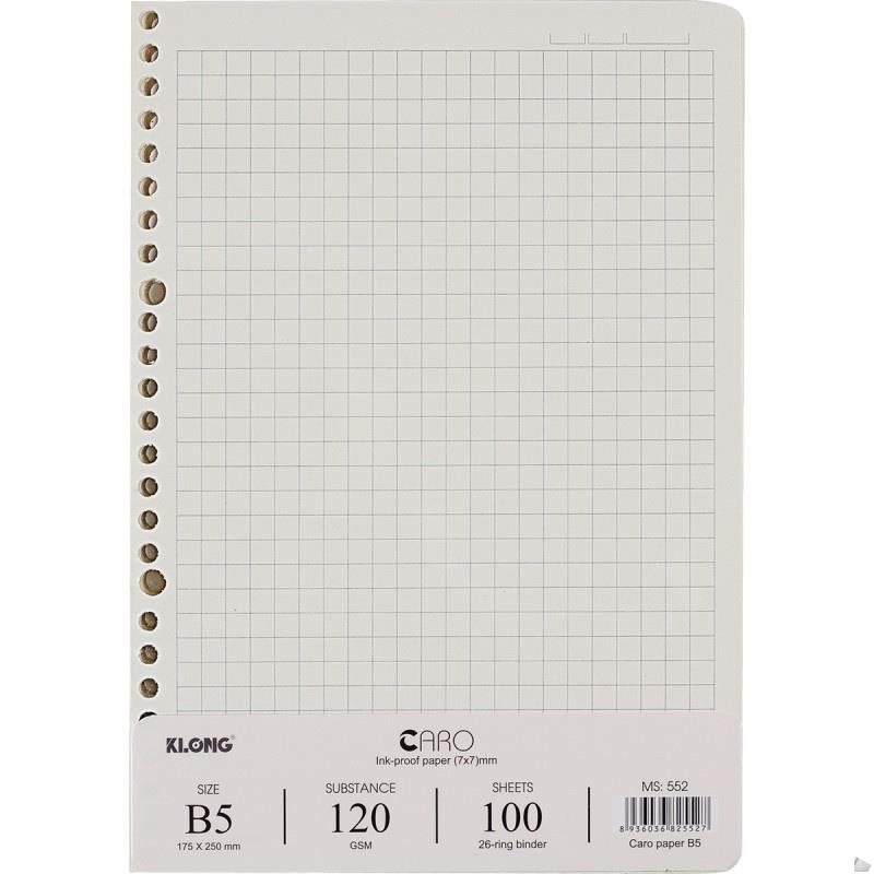 Ruột sổ còng giấy refill b5 caro mm 100 tờ; ms: 552 .