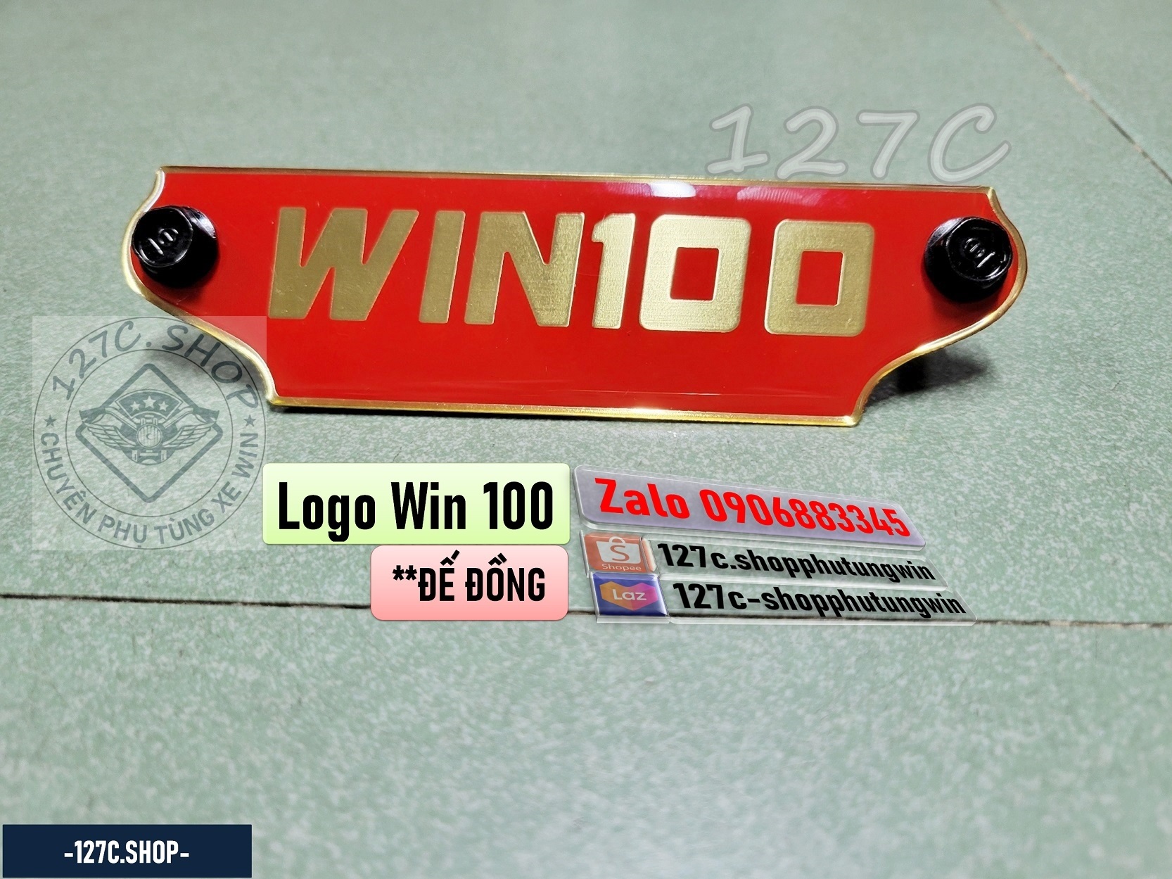 [HCM] Logo (Mác) chữ Win 100 ĐẾ ĐỒNG (Đen-Vàng đồng/ Đỏ-Vàng đồng)
