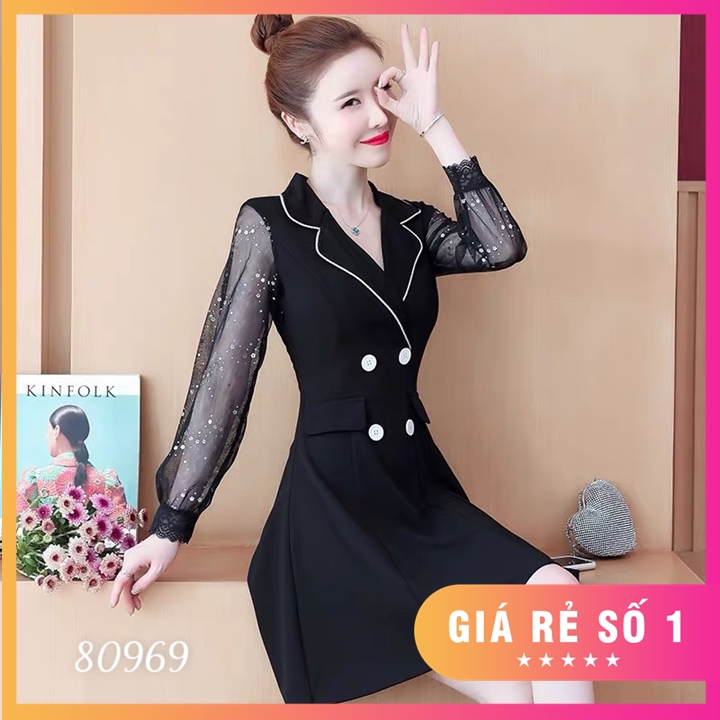 Đầm phối nút siêu sang đủ size S,M,L,XL,XXL - 80969
