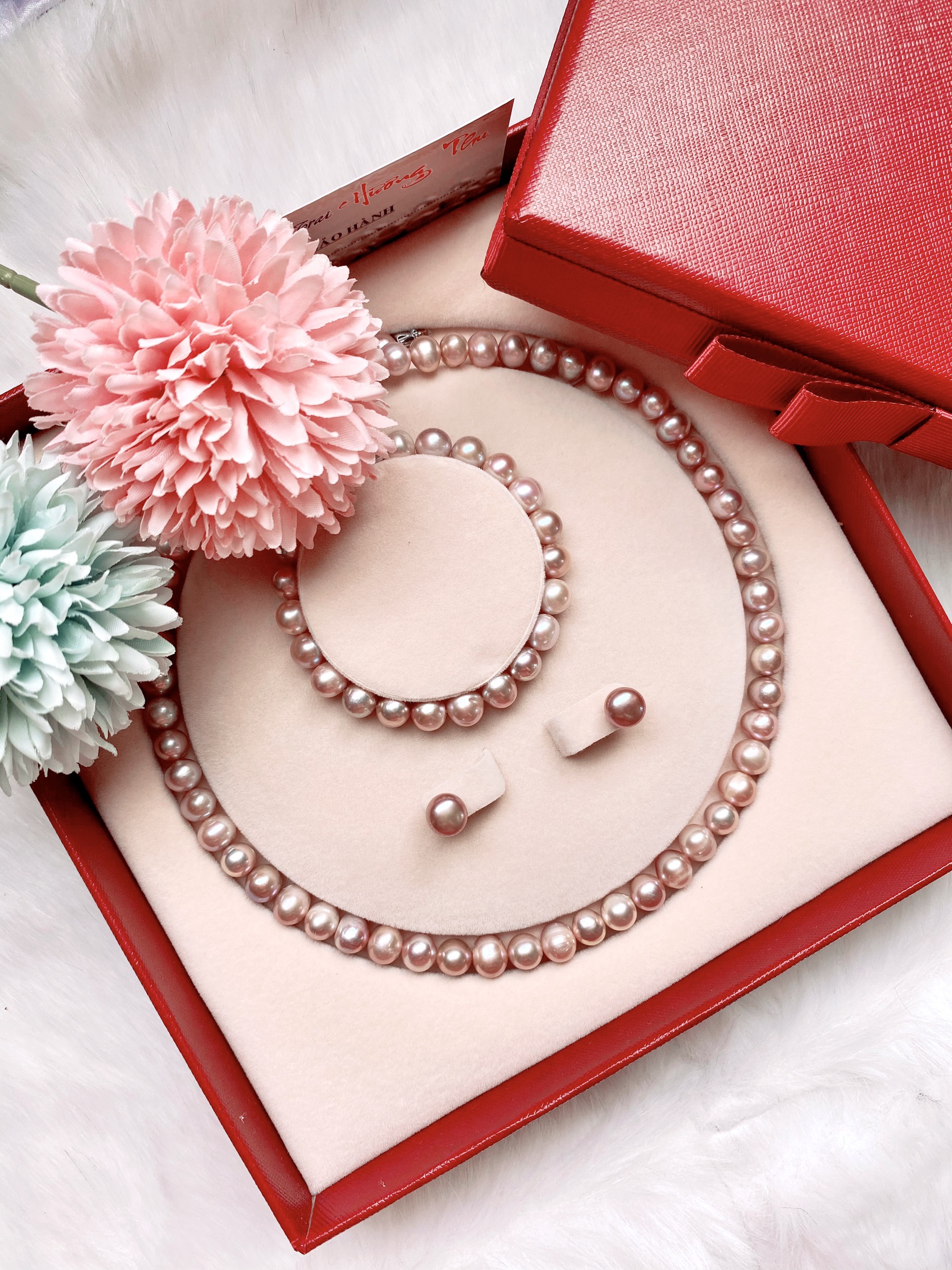 Bộ Chuỗi Ngọc Trai Nước Ngọt 7-8mm Ovan Nhẹ Hương Thu Pearl B160- Tím