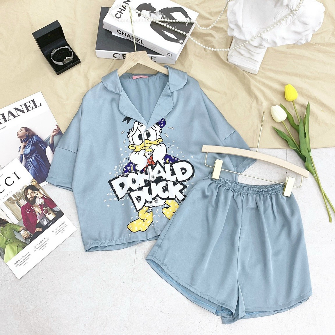 BỘ NGỦ PYJAMA ĐÙI DƠI LỤA IN HÌNH 3D SIÊU ĐẸP (NHIỀU MẪU)