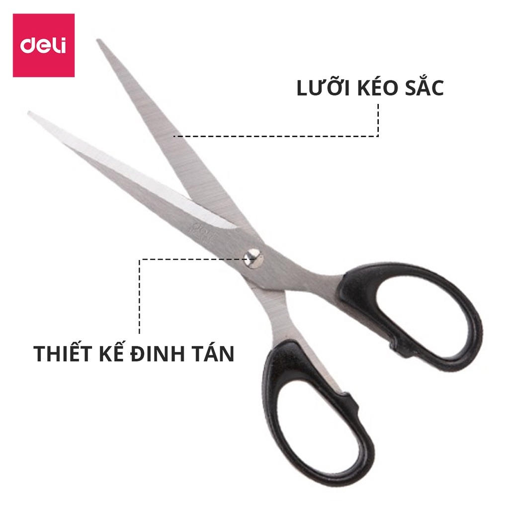 Kéo văn phòng 180mm Deli E6009 Lưỡi hợp kim thép cao cấp