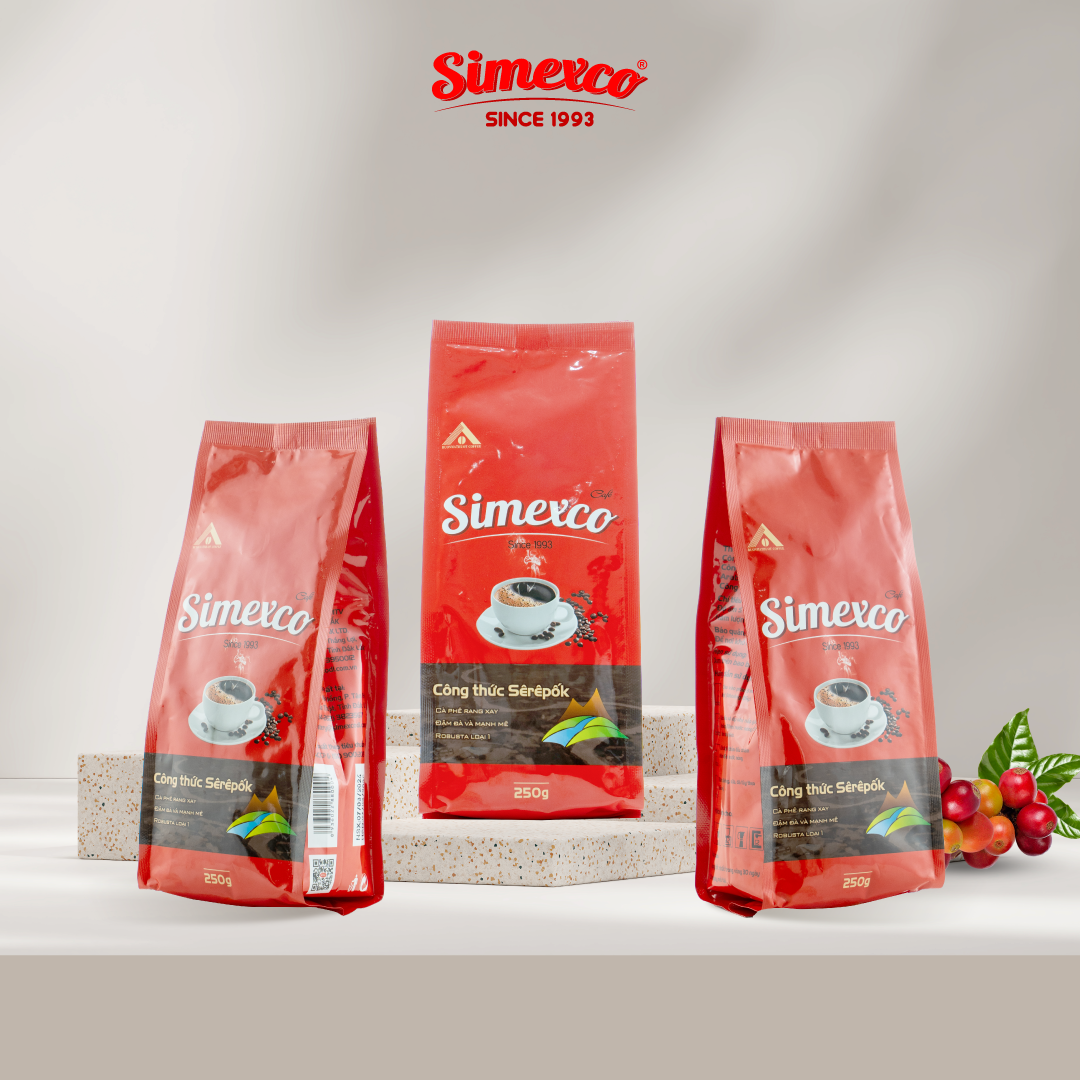 Cà phê rang mộc Simexco pha phin, pha máy Robusta CLC + culi honey - công thức Serepok (túi đỏ 250g)