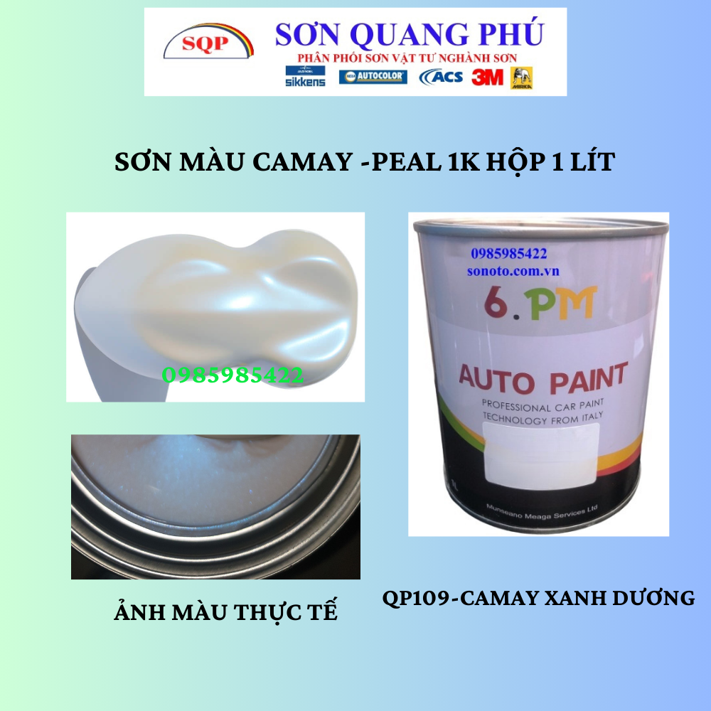 QP09 Sơn CAMAY bơ (pơ) màu xanh dương Autopaint lon 1 Lít, bơ ngọc trai, Sơn oto xe máy giá rẻ, pearl xanh SONQUANGPHU8856