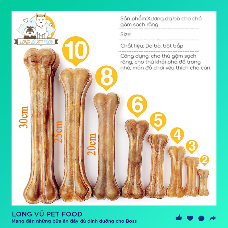 Xương da bò cho chó size 15cm - Long Vũ Pet Food