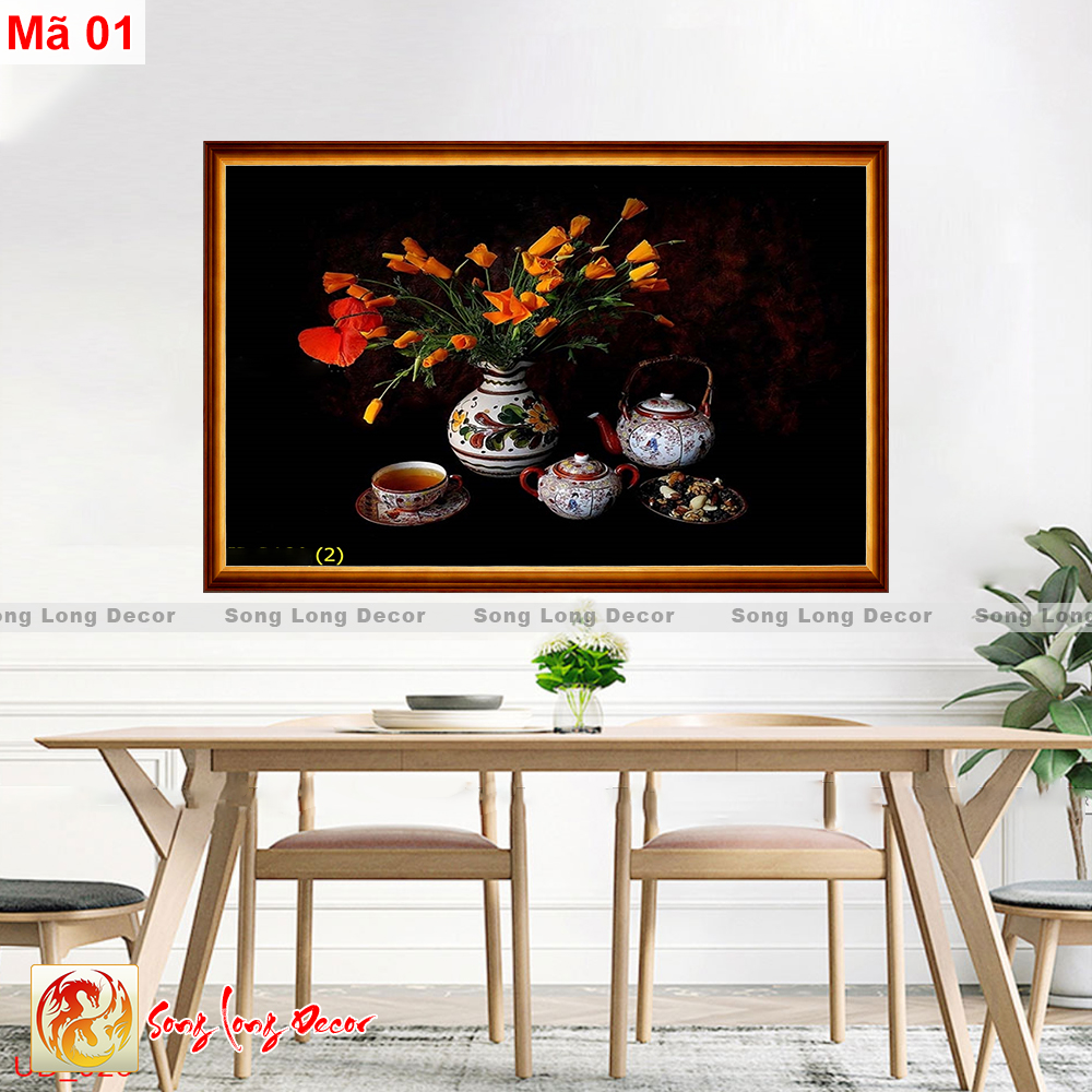 [THANH LÝ SẢ KHO] Tranh dán tường 3d - Tranh Phòng Ăn - Tranh 3d Lọ Hoa - Song Long Decor PA2