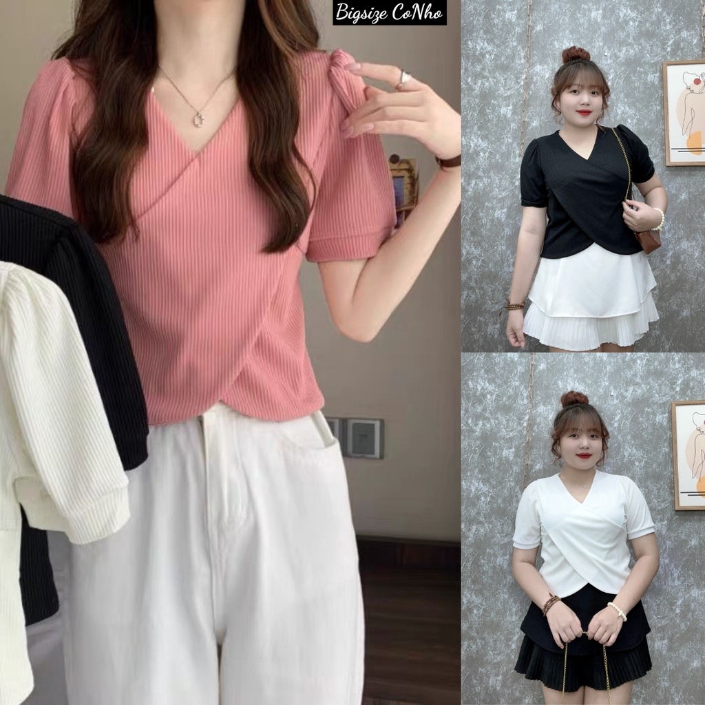 Áo thun tay ngắn bigsize thiết kế đắp chéo hottrend Áo phông chất gân tăm co giãn phom rộng 60-95kg G36