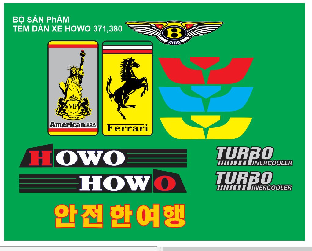 (sale sốc) Bộ Decal tem trang trí xe tải howo 371,380