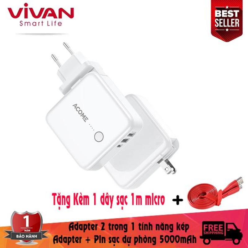 Giá Dock Sạc 2 trong 1 Kim Sạc Dự Phòng 5000mAh Vivan AU01 tiện lợi tích hợp sạc nhanh tiêu chuẩn châu Âu + Tặng kèm dây sạc micro 1m (bảo hành 1 đổi 1) -CB4