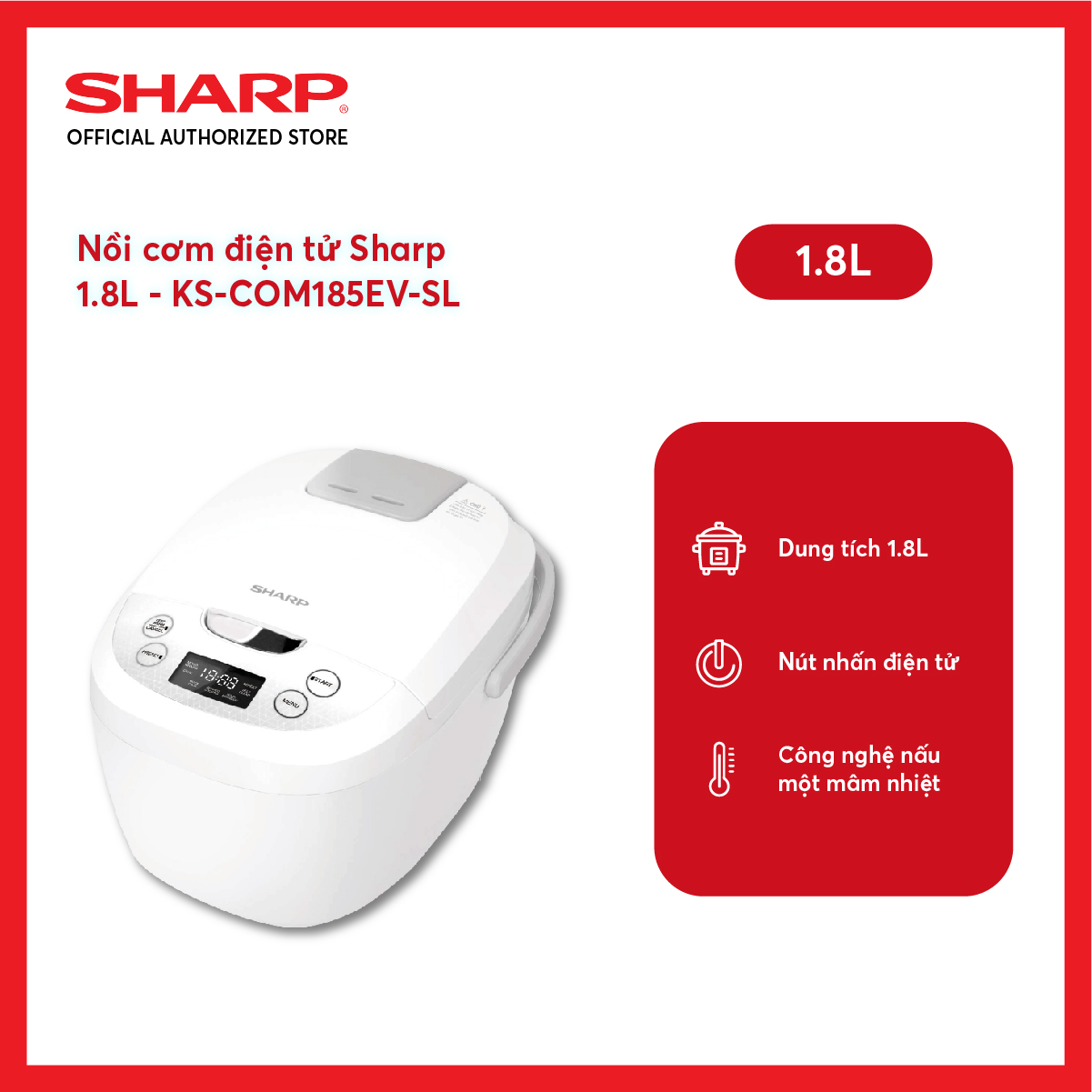 Nồi cơm điện tử Sharp 1.8 lít KS-COM185EV-SL