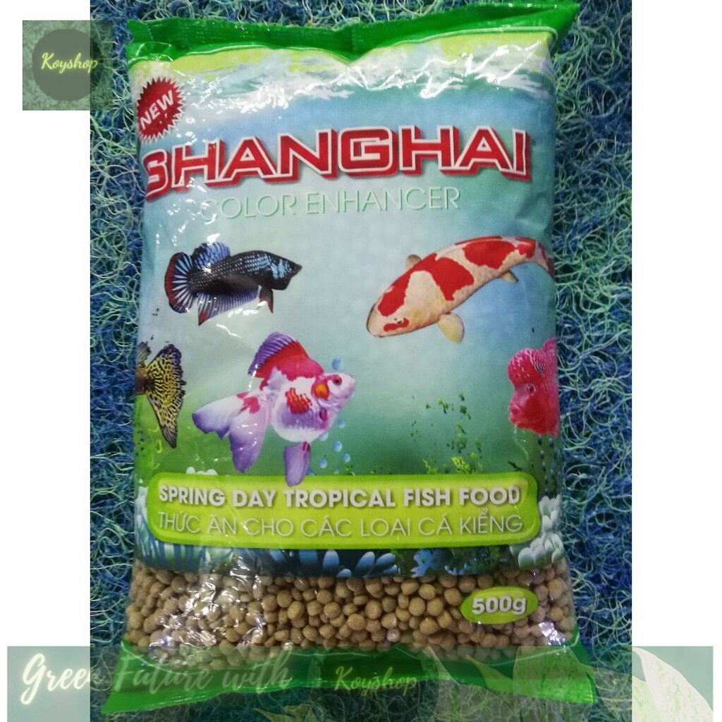 Thức ăn cho cá Shanghai 500g viên nhỏ.