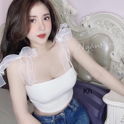 [HCM]Áo croptop hai dây cột nơ vai