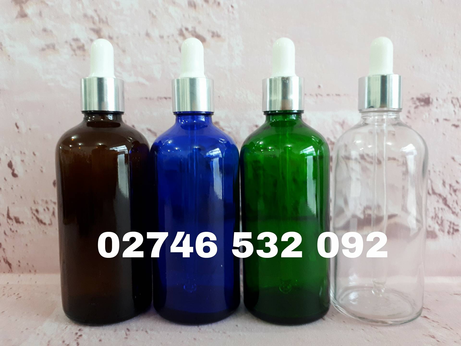 Bộ 2 Chai Tinh Dầu Thủy Tinh 10ml đến 100ml Nắp Bóp Giọt Khoen Bạc Thân Nhiều Màu