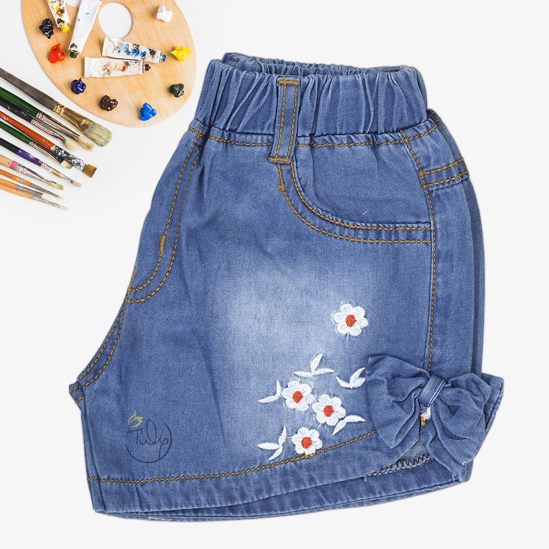 Quần short jean thêu hoa cho bé gái