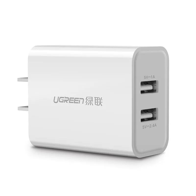 Ugreen 20328 màu trắng bộ sạc nhanh 2 cổng usb 5v/2.4a + 1a cd104