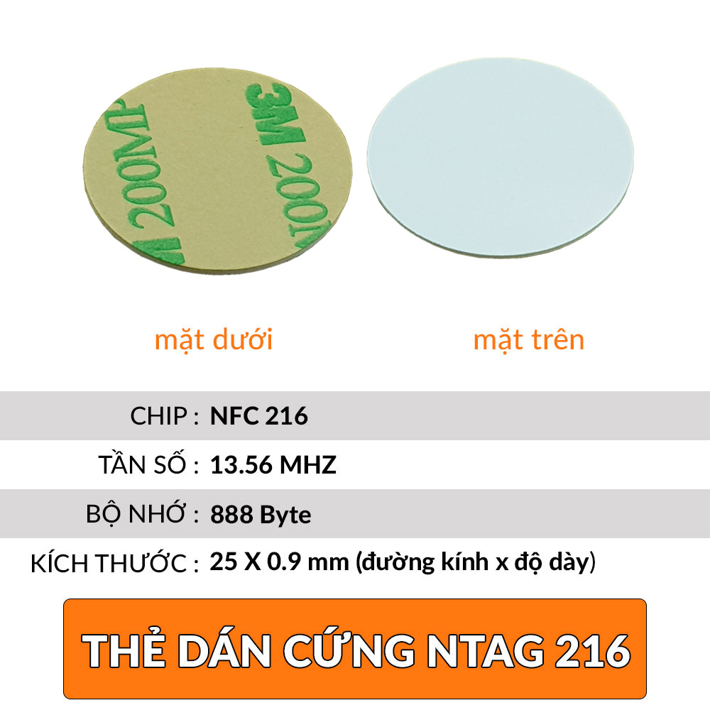 Thẻ nfc ntag 215 ntag 216 thẻ tròn mini cứng có miếng dán