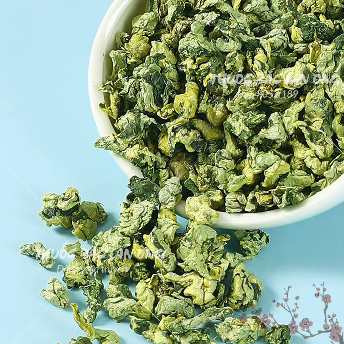 Trà lá sen non sấy lạnh 100g (Lá sen vo viên, búp sen non) - Thuốc Bắc Lãn Ông