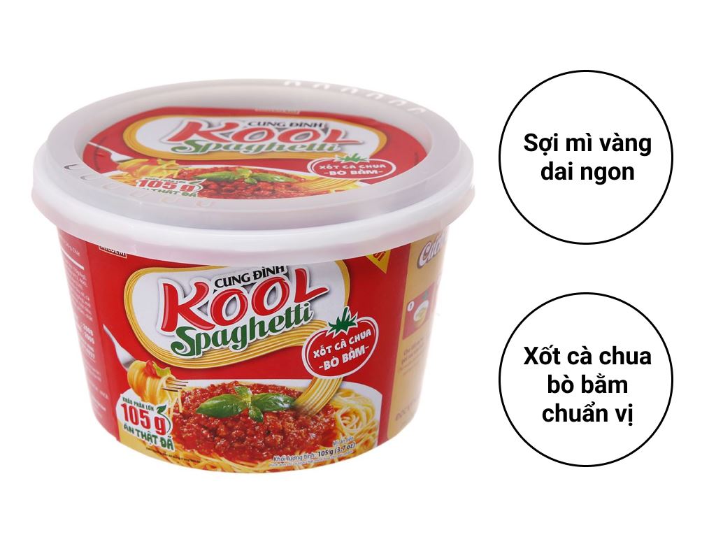 Thùng 12 tô mì trộn Cung Đình Kool Spaghetti 105g (có gói xốt bò bằm)