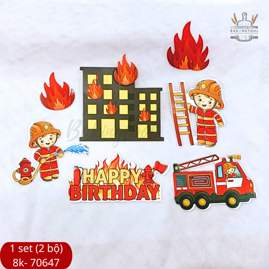 Set que cắm bánh kem - HPBD cứu hỏa+tòa nhà