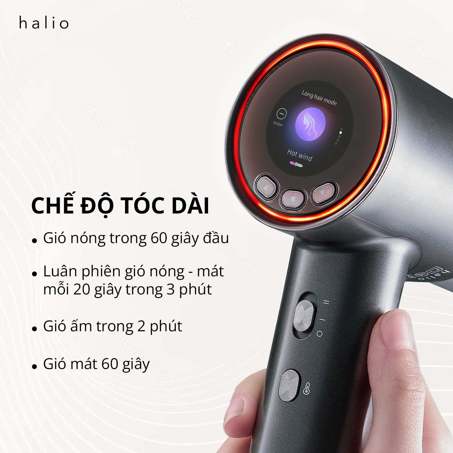 Máy Sấy Tóc Ion Âm 5 Chế Độ Màn Hình LCD Halio Hypersonic Hair DryerTốc Độ Đến 110.000 Vòng/phút