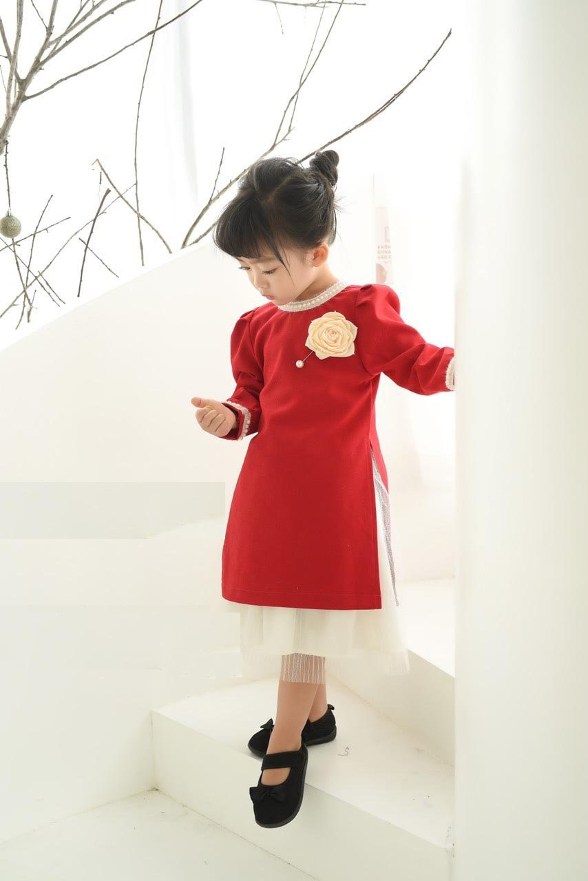 Áo Dài Cách Tân Bé Gái 1-12 Tuổi Kèm Mấn Vải Nhung Đính Hoa Hàng Thiết Kế  Cao Cấp | Lazada.Vn