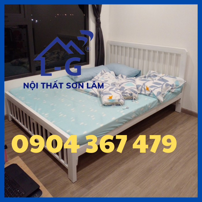 Giường sắt hộp vuông - giường sắt ngủ màu trắng giao hỏa tốc