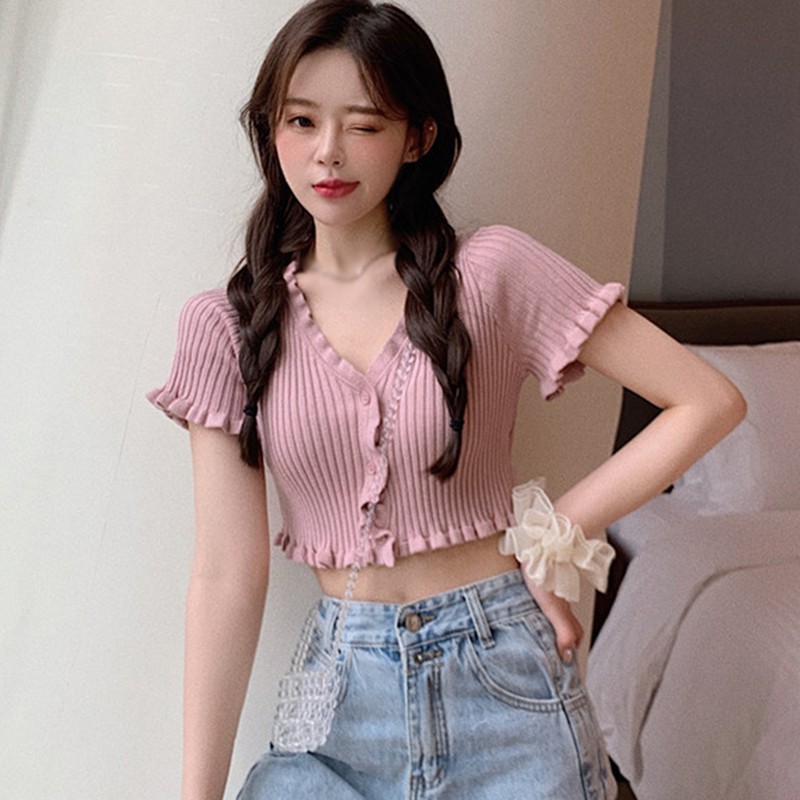 Áo thun nữ ngắn tay cổ chữ v thời trang