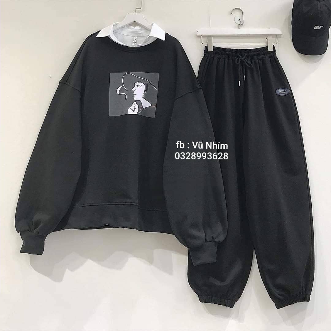 Áo nỉ sweater họa tiết cô gái tương tư