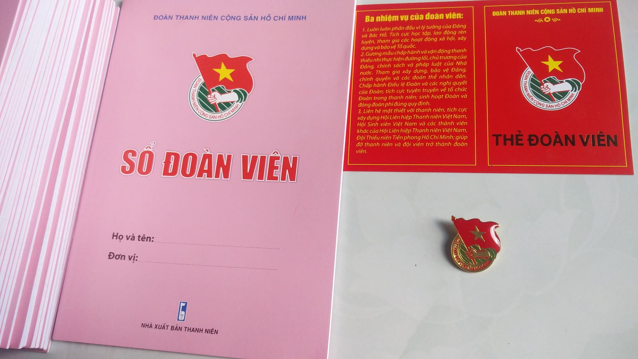Combo bộ sổ đoàn thẻ đoàn huy hiệu đoàn
