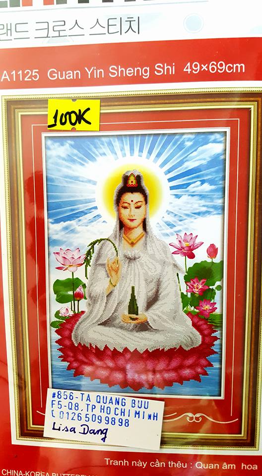 [HCM]Tranh thêu chữ thập PHẬT QUAN ÂM 49x69cm chưa thêu a1125