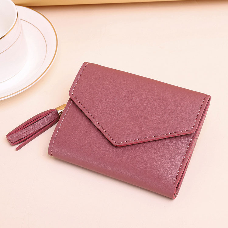 Ví Nữ ngắn tua rua cầm nhiều ngăn đựng, Bóp Nữ mini dây tua rua hình trái tim KL567 kiểu dáng bì thư