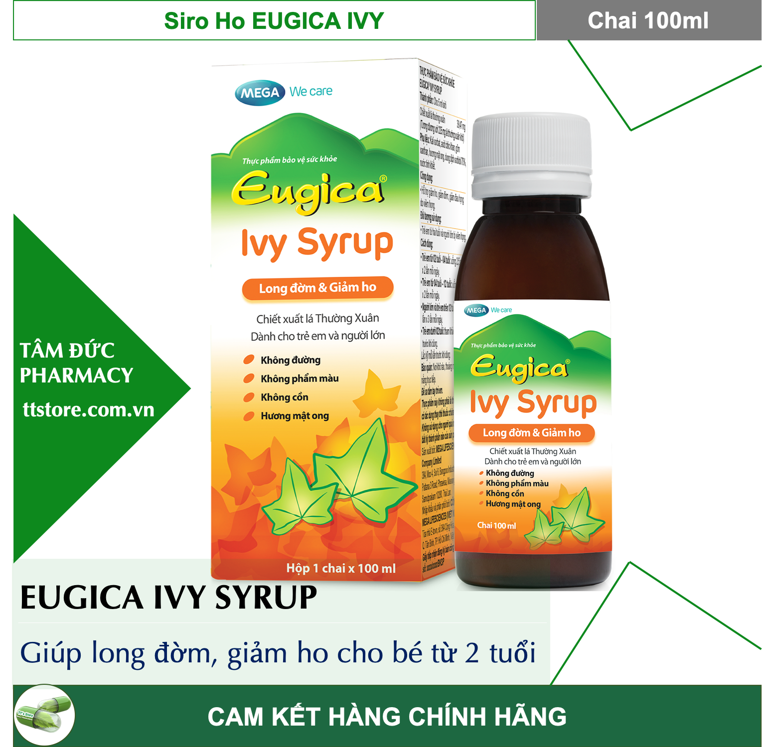 Siro Ho EUGICA IVY [Chai 100ml] - Chiết xuất Cao Lá Thường Xuân - Giảm ho, Long đờm cho trẻ từ 2 tuổi [Prospan]