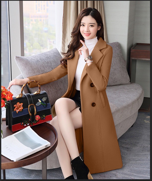 Áo khoác dạ cổ vest dáng dài phối nút - qc450875