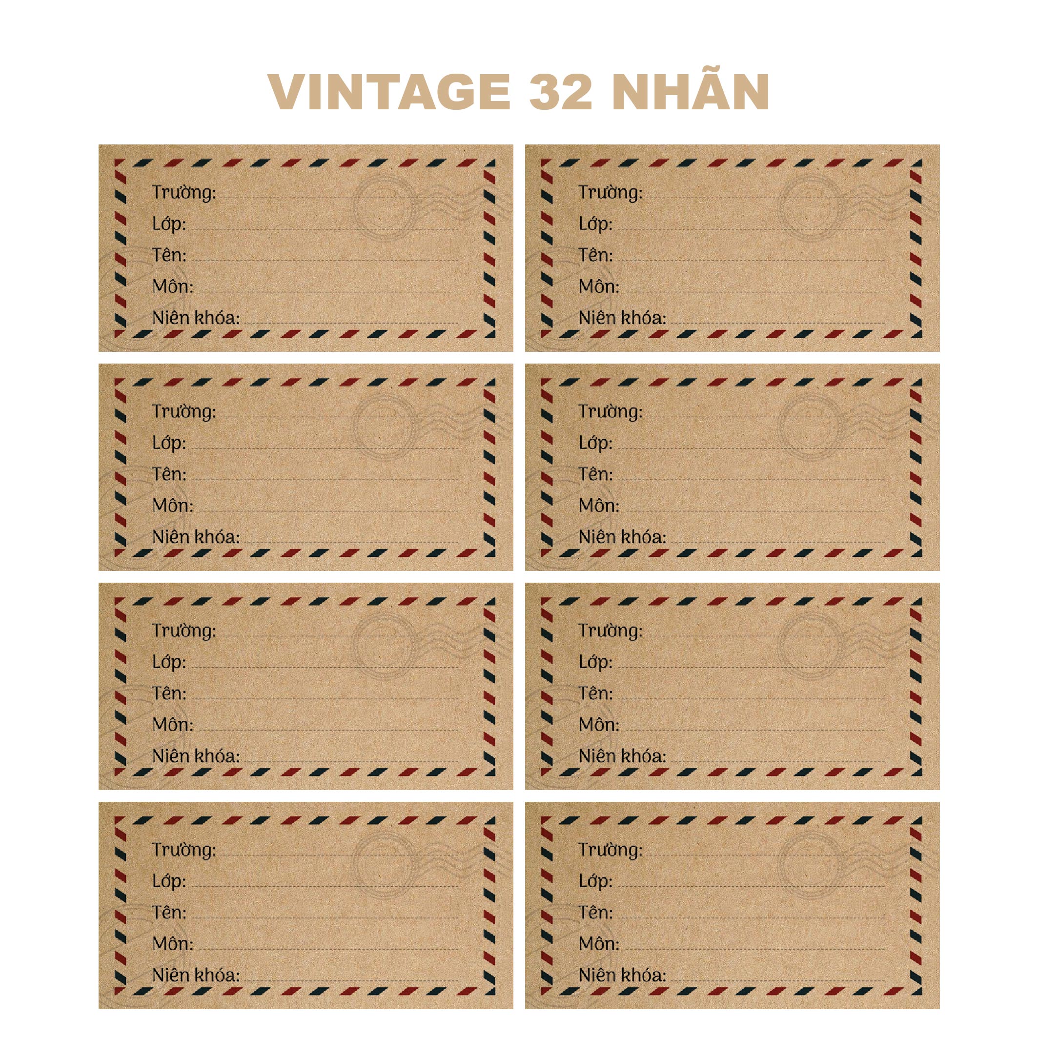 STHM stationery - Set 32 nhãn vở basic - 7.2x3.6cm