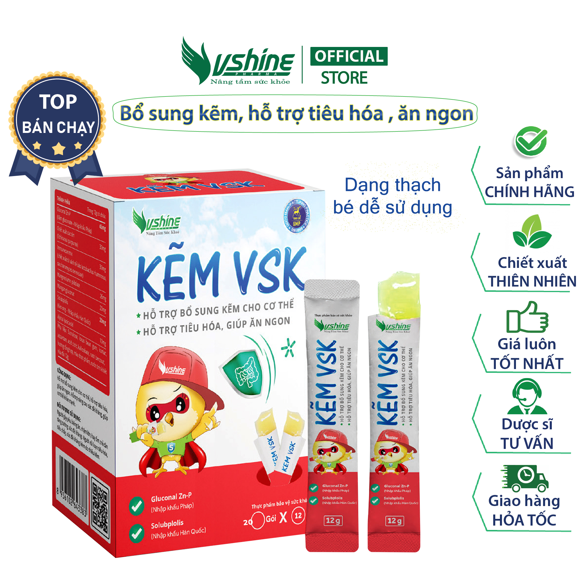 Kẽm VSK - Kẽm hỗ trợ tiêu hóa, tăng đề kháng dạng thạch cho trẻ 2-13 tuổi