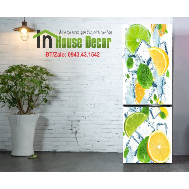 Miếng DECAl bóc Dán Tủ Lạnh - Phù Hợp Mọi Loại Tủ (Mẫu cam chanh)