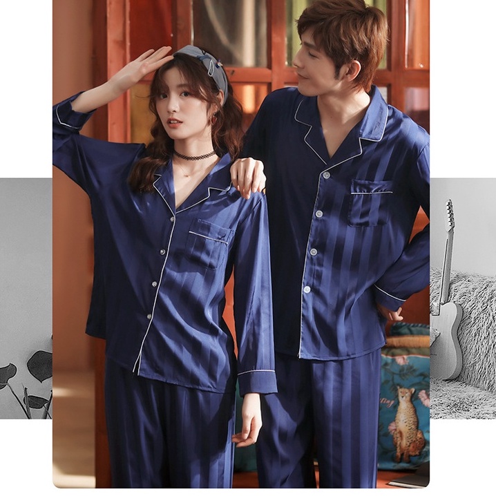 Đồ Ngủ Satin Lụa Dài Tay Cao Cấp 💫 Đồ Đôi Lụa Gấm Mặc Nhà Nam Nữ 💫 IVY614