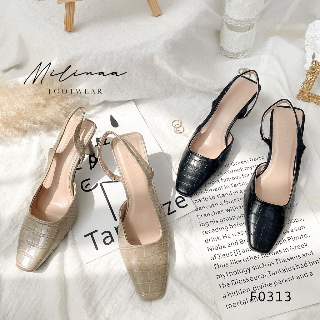 CAO GÓT SLINGBACK SÁU PHÂN BÍT MŨI VUÔNG F0313