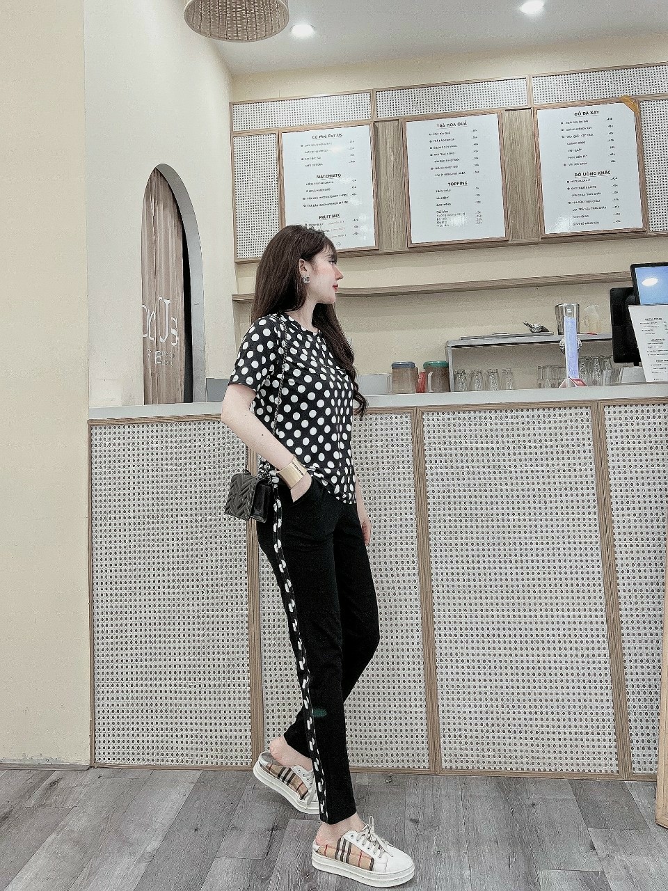 Đồ bộ thể thao thun cotton chấm bi