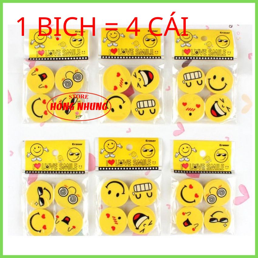 Túi gồm 4 viên tẩy mặt cười ; hồng nhung store