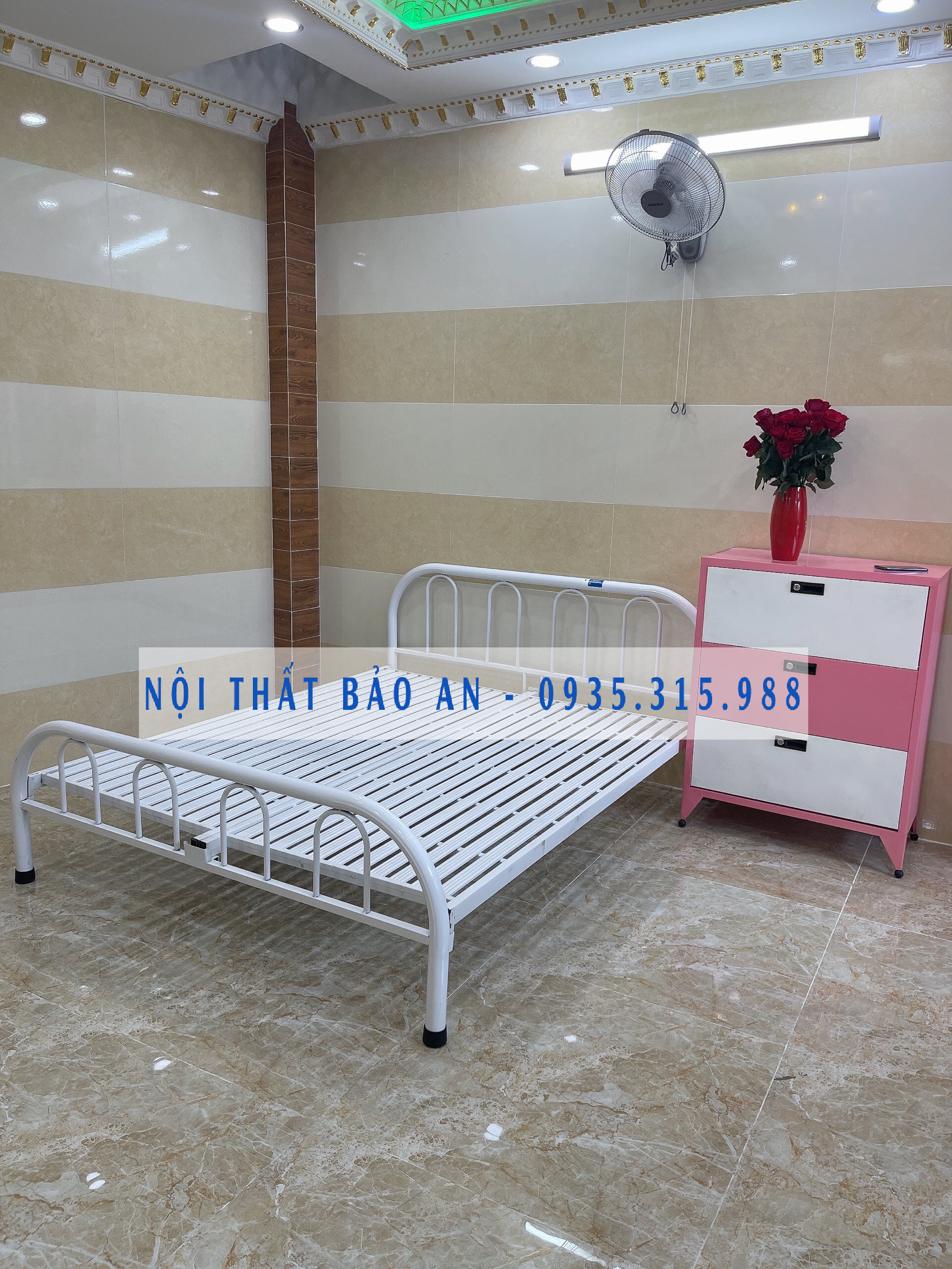 Giường sắt kiểu đơn giản Bảo An nhiều kích thước từ 1m đến 1m8