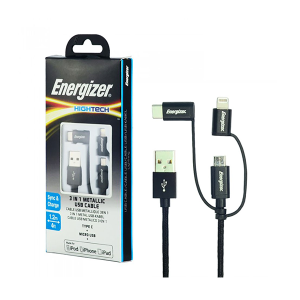Cáp 3 in 1 Energizer C13UBX3CF (1.2m) Black