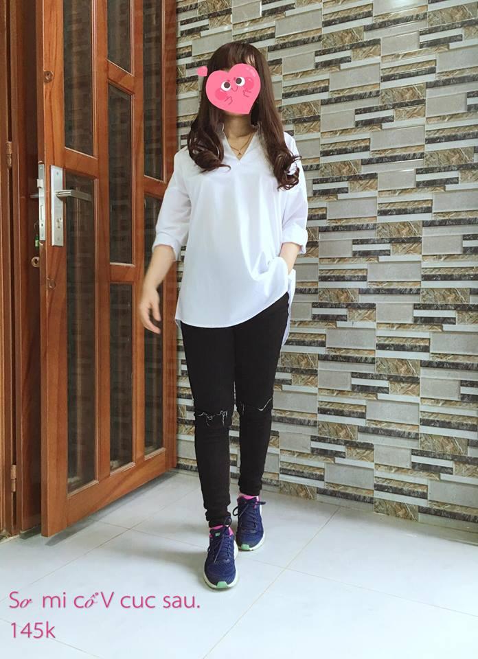 Áo Sơ Mi cổ V phối cúc sau