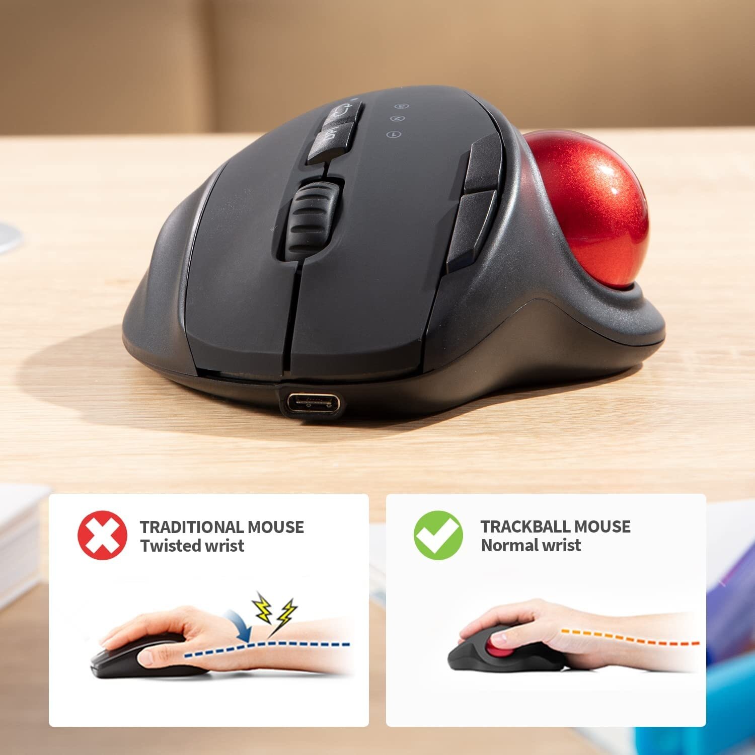 Ergonomic Mouse Wireless Trackball Mouse Bluetooth Mouse Adjustable 2400 DPI Dual Mode Vertical Mouse Connecting up to 3 devices simultaneously for Laptop