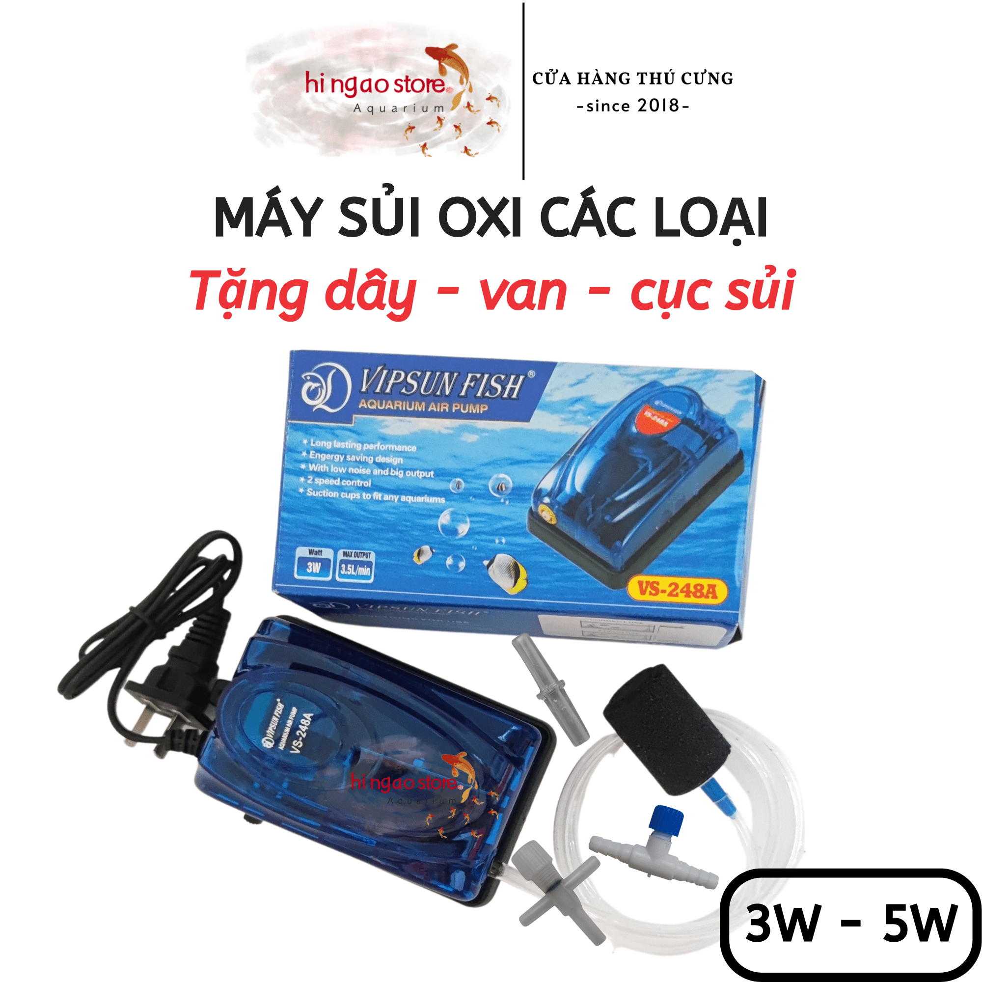 [TẶNG DÂY-VAN-CỤC SỦI] Máy sủi oxy VIPSUN FISH - Máy oxy, máy sục oxy, máy bơm oxy (2)- Phụ kiện cá cảnh | Hingaostore.