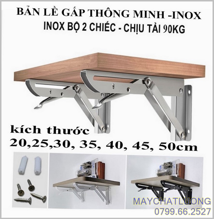 Bản lề gấp gọn – inox 304 90kg - 20, 25, 30, 35, 40, 45, 50cm , eke gấp thông minh kimkhihanoi