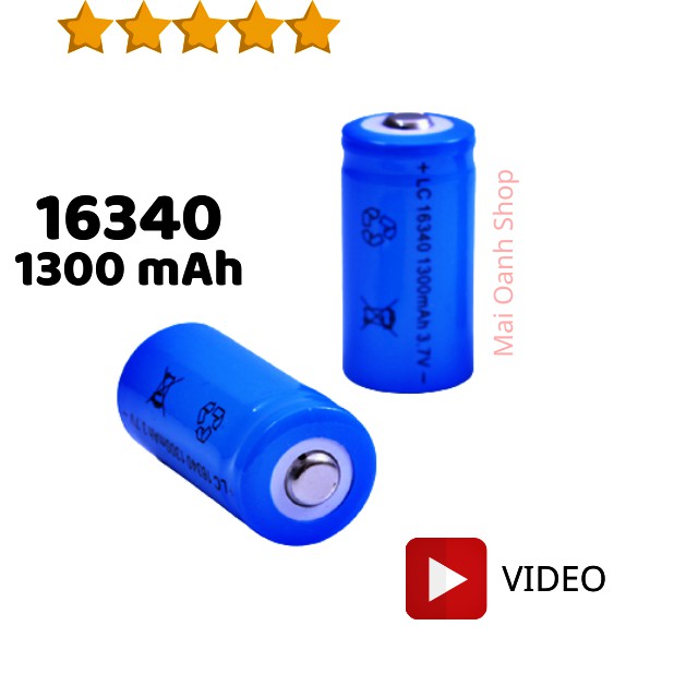 Pin sạc 16340 3.7V 1300 mAh (Pin chạy quạt, đèn, đồ chơi ...)